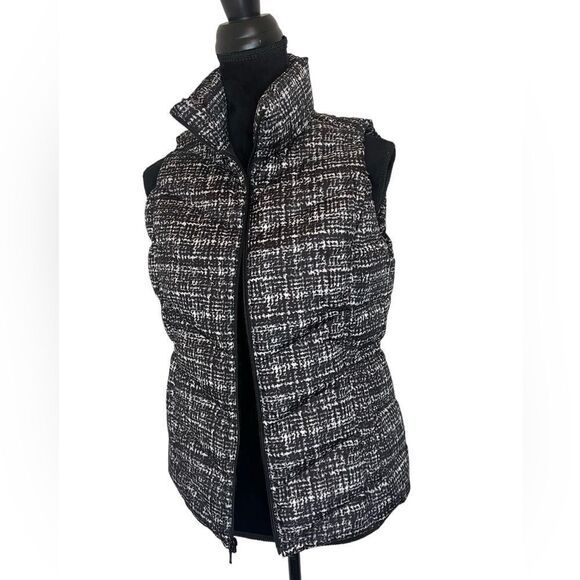 NWOT LANDS END QUILTED PUFFER ZIP UP VEST PATTERNED BLACK AND WHITE WOMENS XS - Picture 4 of 7